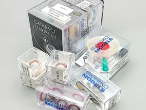 several plastic, transparent boxes containing elements of cataract starter kit by Bioniko